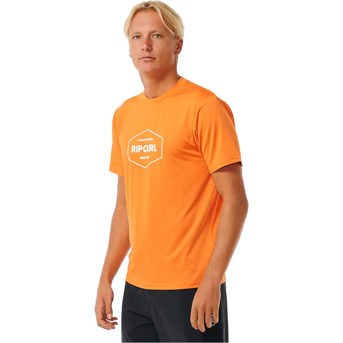 2024 Rip Curl Mens Stapler UPF Short Sleeve Rash Vest 14UMRV - Mandarin Red